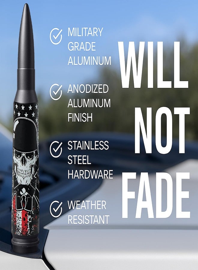 EcoAuto Badass Car Antenna Replacement for Dodge Ram & Ford F150 F250 F350 Super Duty Ford Raptor Bronco Trucks - Anti-Theft Design - Radio Antenna for Truck 1990 - Current (American Skull Black) - Image 2